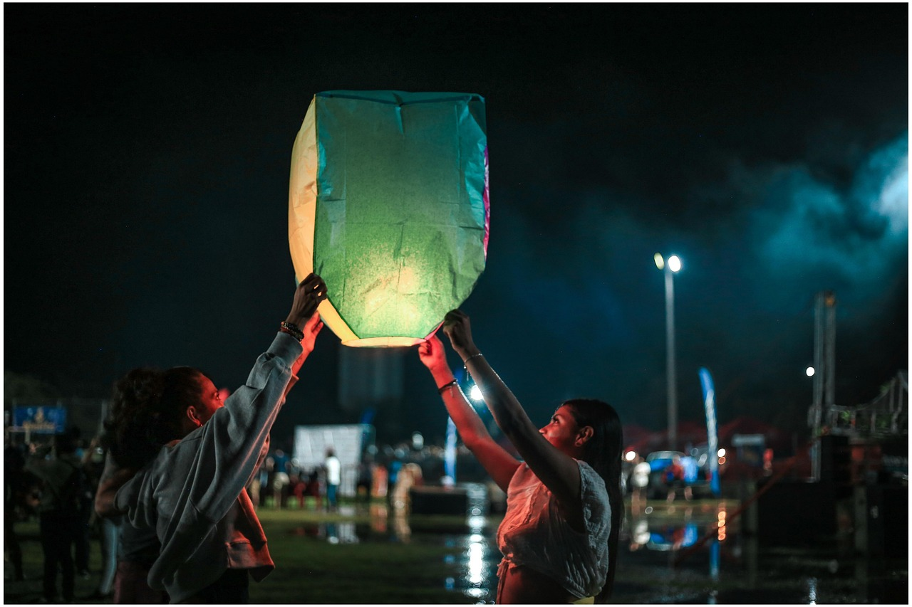 balloons, darling, nature, night, clouds, festival, people, love